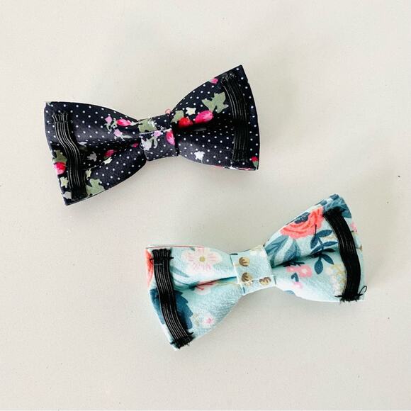 3/$20 NEW HANDMADE Navy Blue Polka Dot Pink Floral Dog Cat Pet Collar Bow Tie - Picture 3 of 5